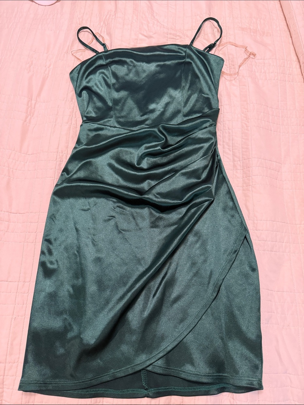 Emerald Sundae Satin Spaghetti-Strap Mini Dress in Emerald Green